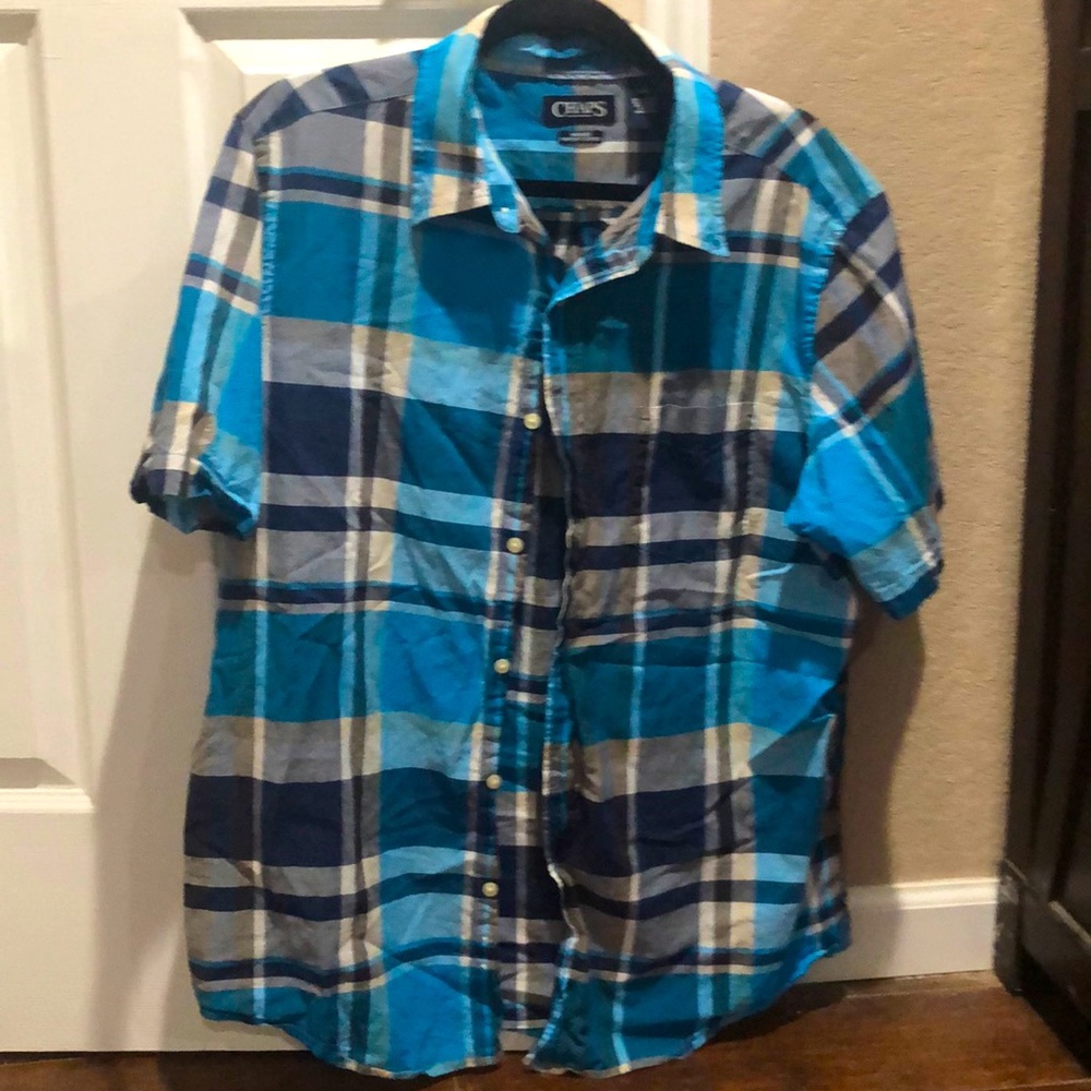 Chaps Blue Plaid Short Sleeve Button down Shirt